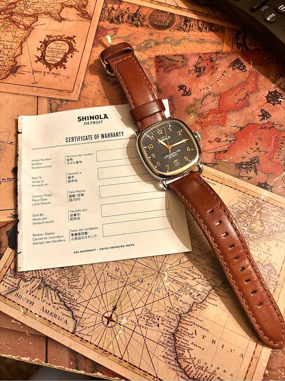 Shinola Argonite-751 Leather Watch Brown & Gold
